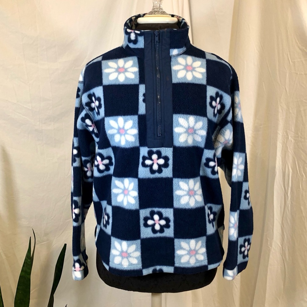 ❤️ LAST DAY Vintage Y2K Retro Floral Print 3/4 Zip Fleece Pullover Jacket - Picture 2 of 14